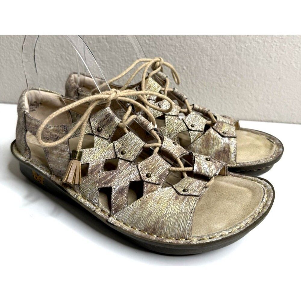 Alegria Metallic Champagne Lace-Up Gladiator Sandals
